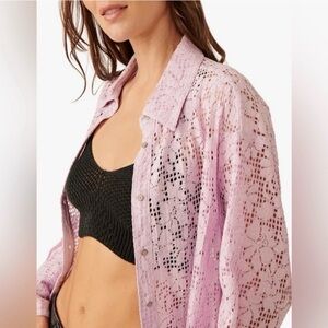 Free People In your Dreams lace button up long sleeve lavender top sz m